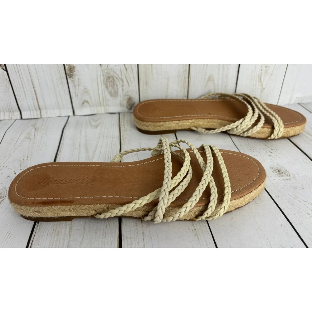 Madewell The Kathryn Braided Espadrille Slide Flat Sandals Cream Tan Sz 8M